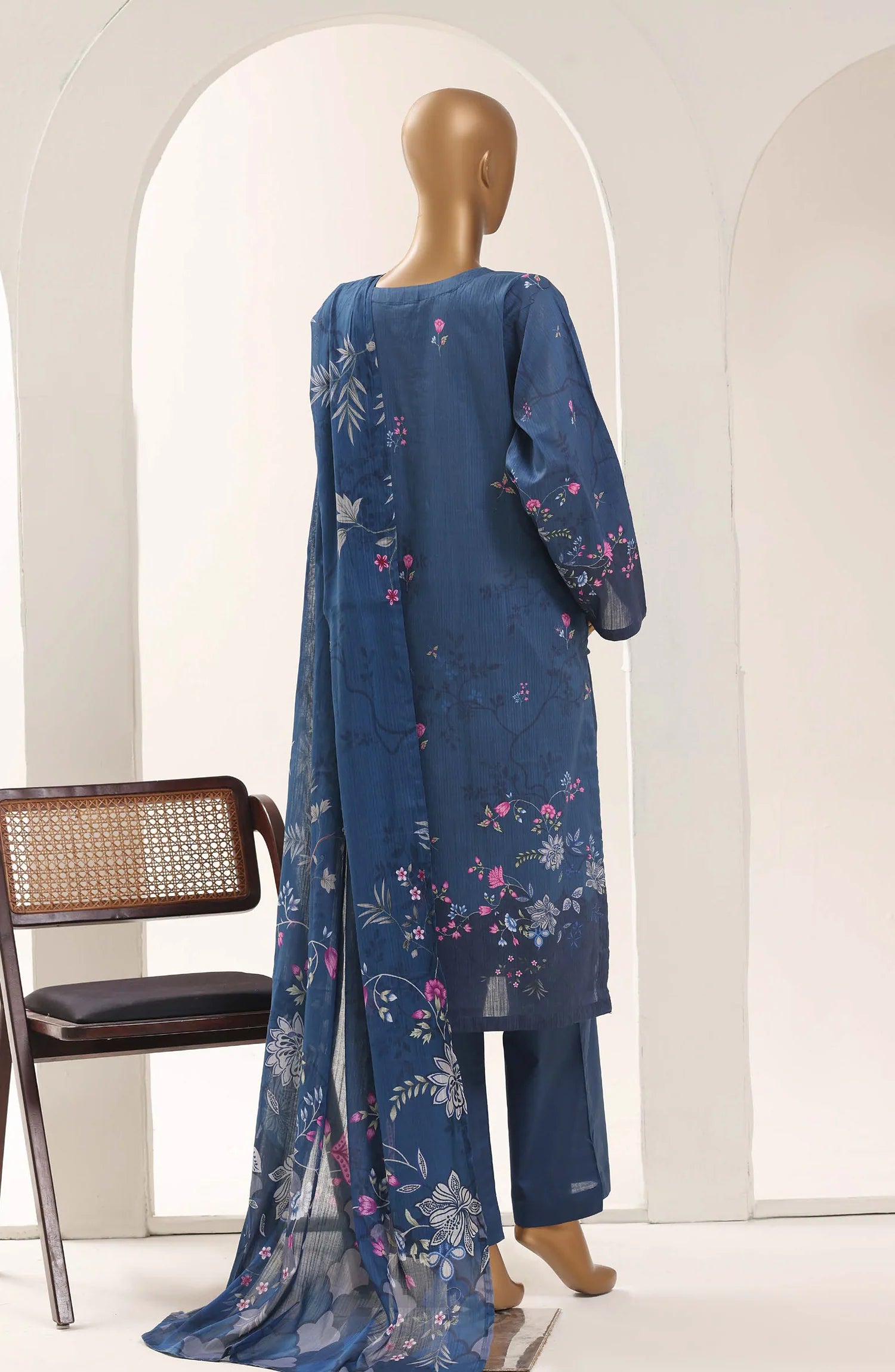 Sadabahar Classic Blue Printed Lawn Stitched 3 Piece Suit