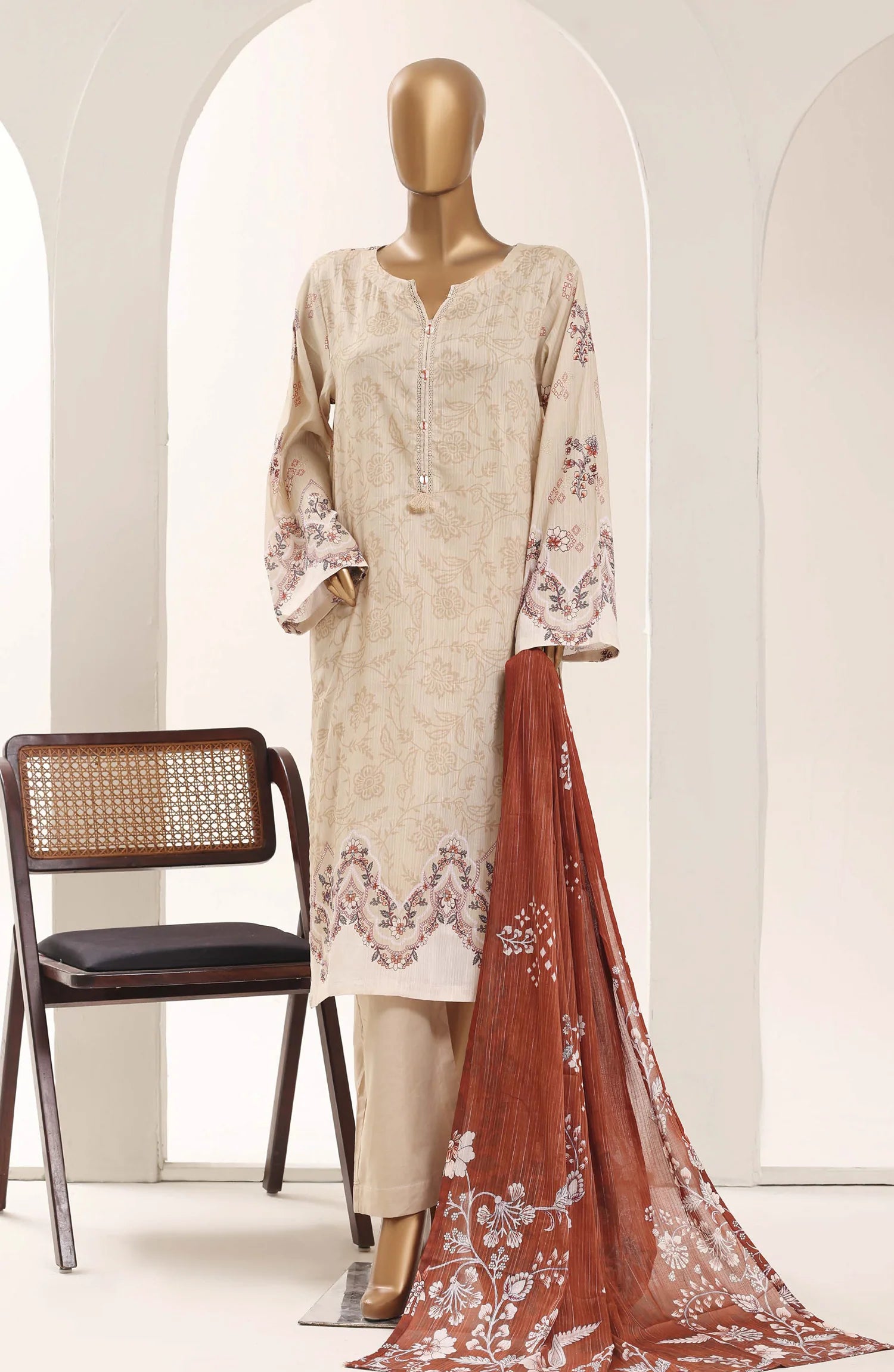 Sadabahar Fawn Printed Lawn Stitched 3 Piece Suit – Summer Collection
