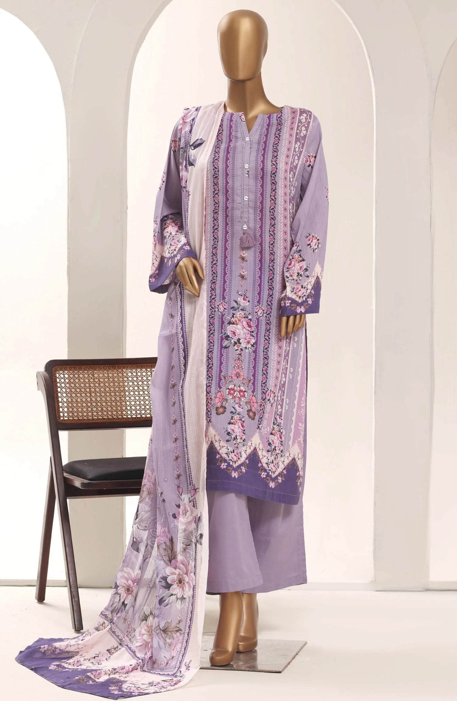 Sadabahar Purple Printed Lawn Stitched 3 Piece Suit – Summer Collection