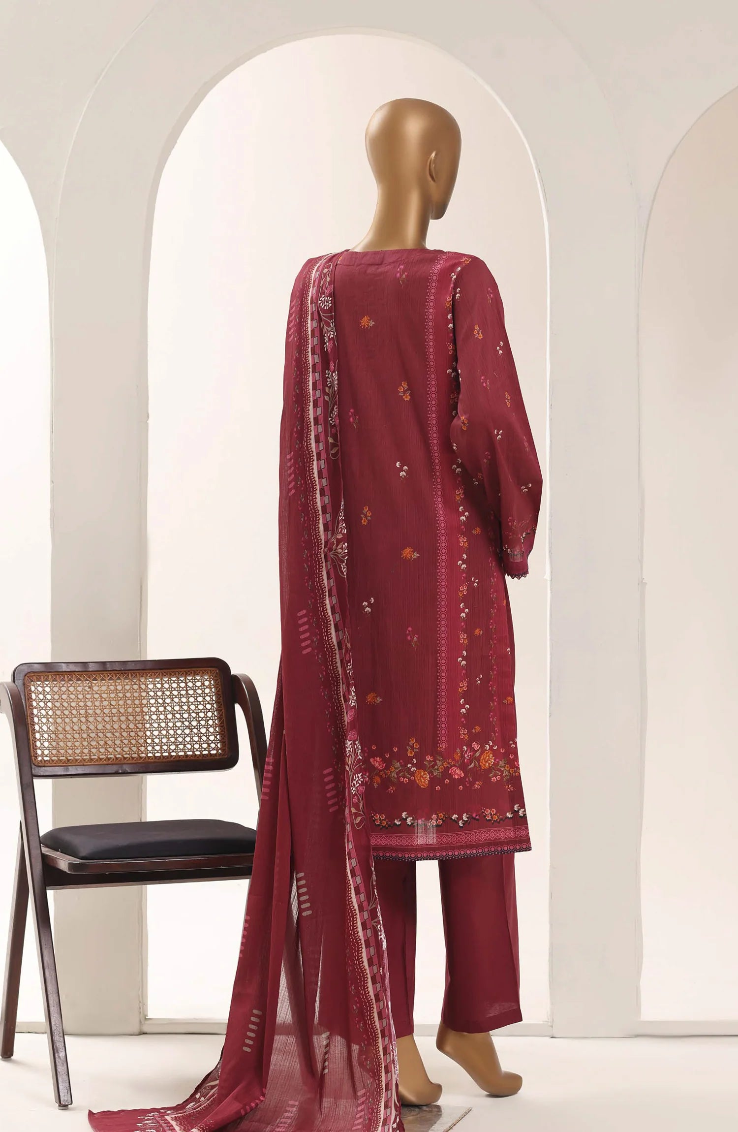 Sadabahar Maroon Printed Lawn Stitched 3 Piece Suit – Summer Collection