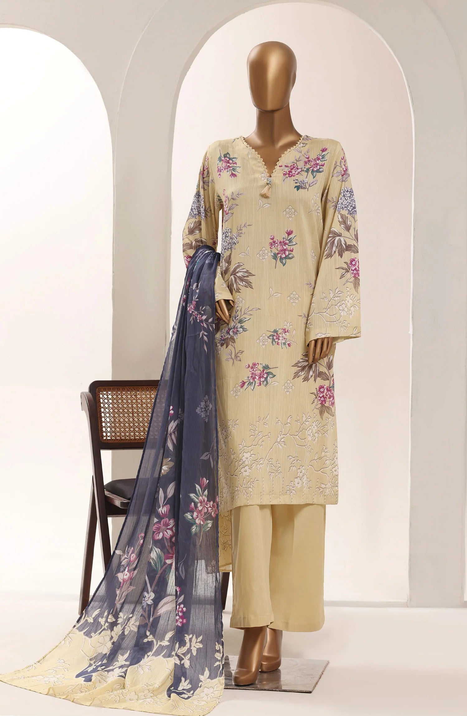 Sadabahar Yellow Printed Lawn Stitched 3 Piece Suit – Summer Collection