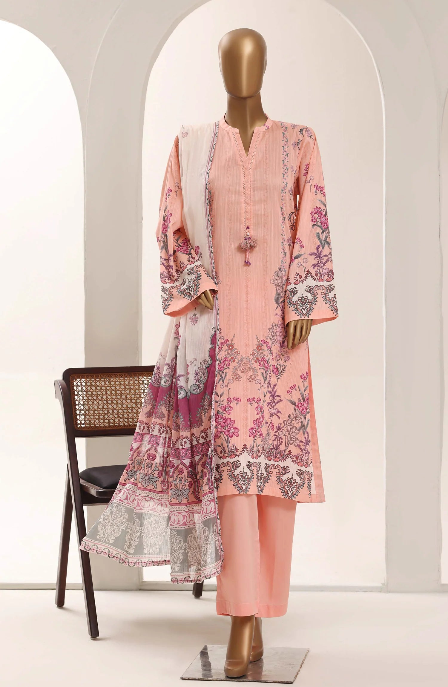 Sadabahar Pink Printed Lawn Stitched 3 Piece Suit – Summer Collection