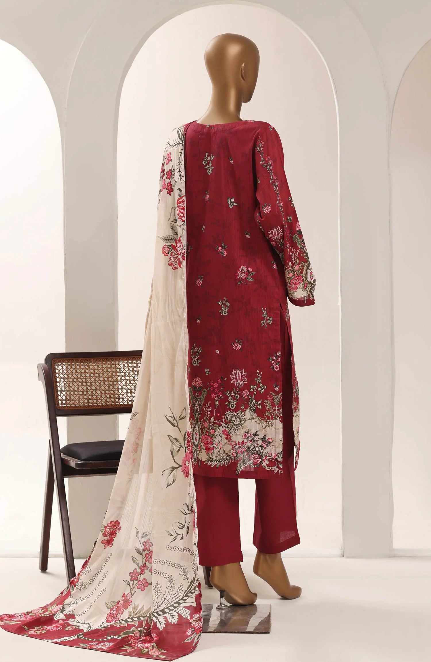 Sadabahar Red Printed Lawn Stitched 3 Piece Suit – Summer Collection