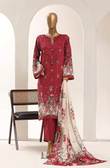 Sadabahar Red Printed Lawn Stitched 3 Piece Suit – Summer Collection