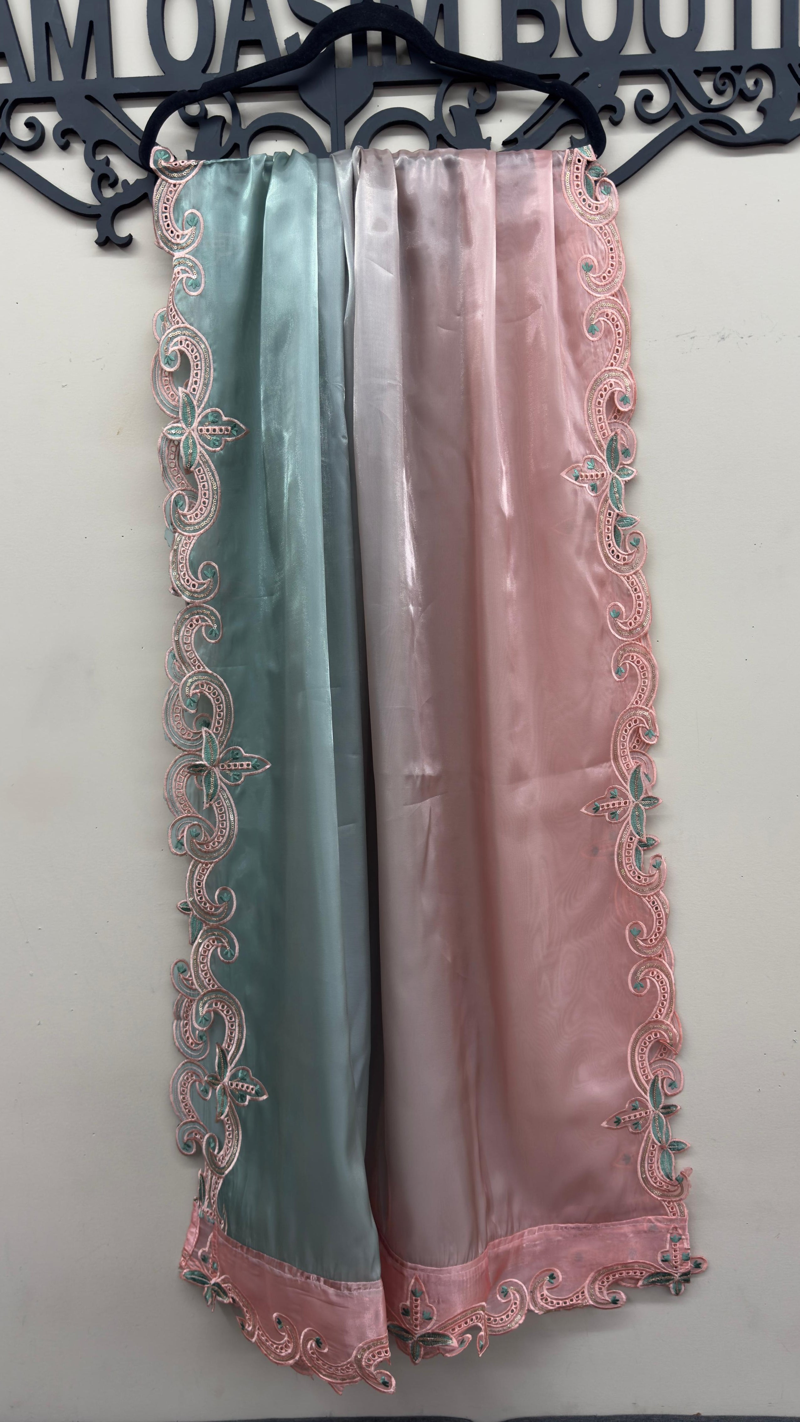 Sea green silk trouser and embroidered Sheesha Silk dupatta