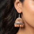 Silver & Peach Jhumka Earrings – Traditional Pakistani Statement Jewelry