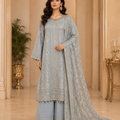 Silver grey icy blue embroidered Pakistani 3-piece suit in Canada.