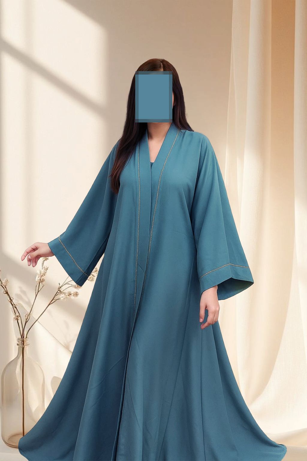 Elegant Sky Blue Flowy Abaya – Premium Modest Wear