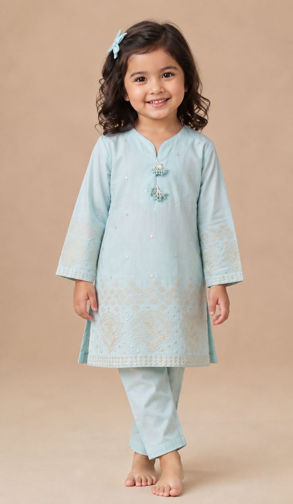Baby Choice sky blue embroidered glitter lawn 2 piece suit for baby girls with matching trousers in Canada