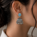 Sky Blue Stone Silver Jhumka Earrings – Traditional Pakistani Jewelry