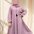 Minimalist Pink One-Piece Abaya with Button Tassel Detail