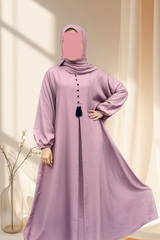 Minimalist Pink One-Piece Abaya with Button Tassel Detail