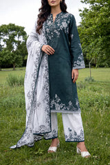 SAYA Green Printed Lawn 3-Piece Unstitched Suit