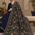 Jet Black Velvet Embroidered Shawl