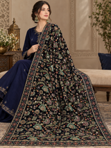 Jet Black Velvet Embroidered Shawl