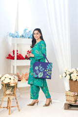 Tawakkal Ready-to-Wear Swiss Digital 2-Piece Dress with Hand Bag