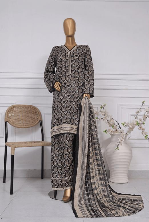 3-Piece Original Bin Saeed Light brownish floral Printed Lawn Stitched Suit