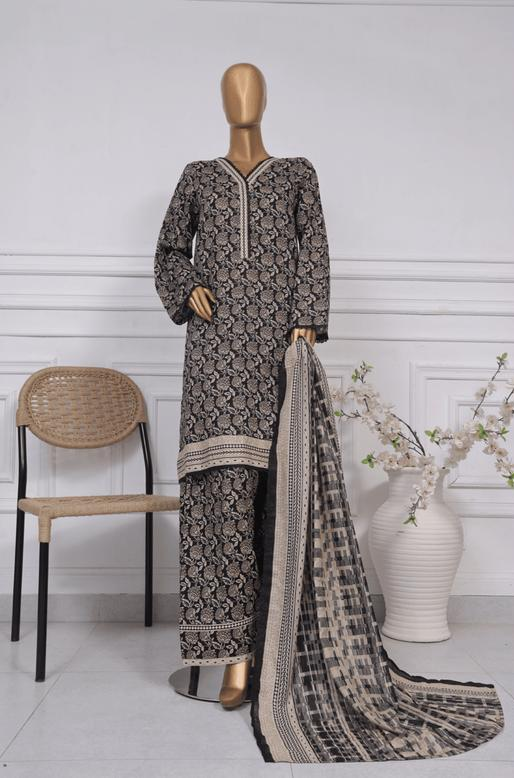 3-Piece Original Bin Saeed Light brownish floral Printed Lawn Stitched Suit*