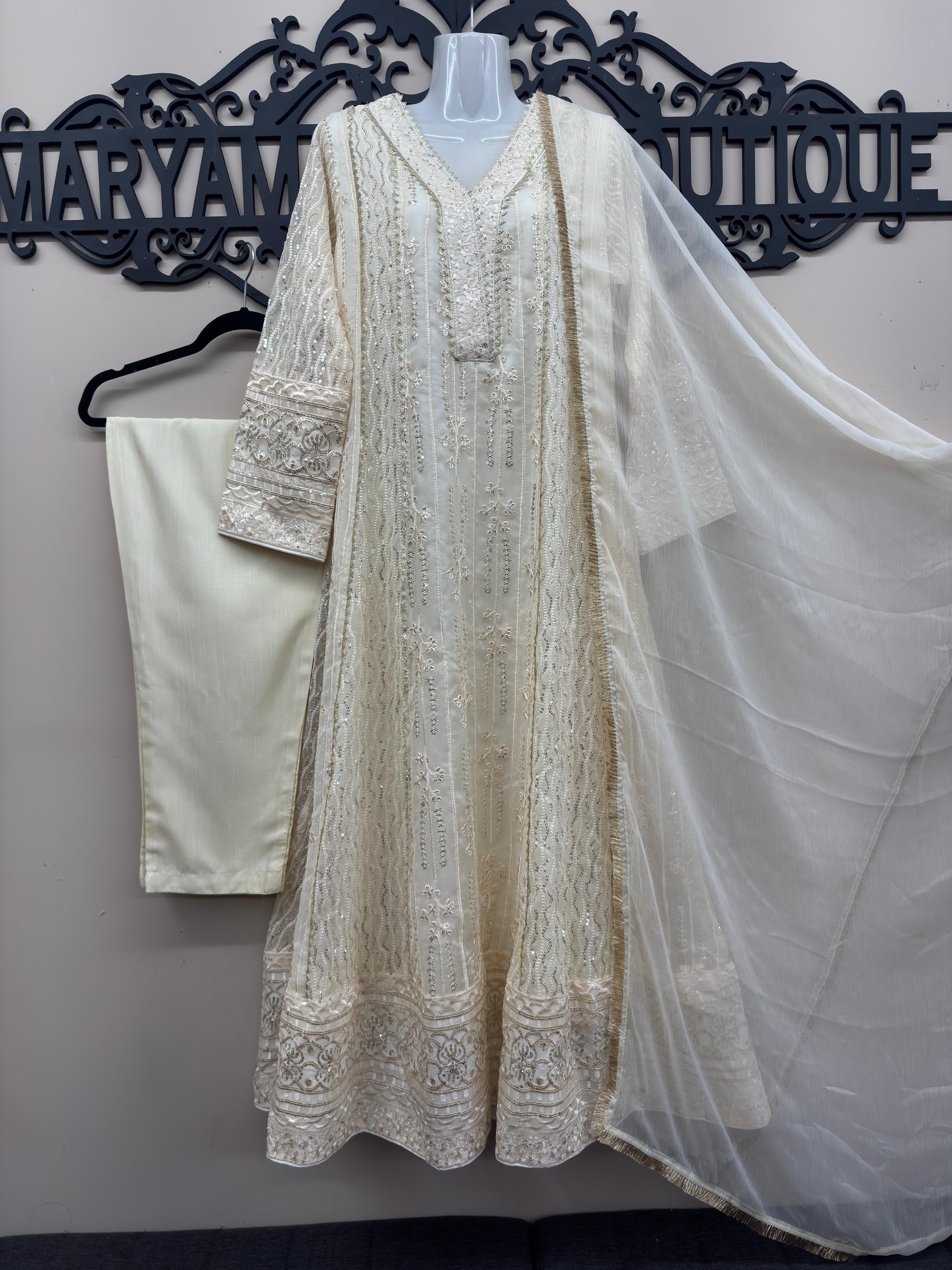 Luxury Full Embroidered Chiffon Maxi Dress 3-Piece Set