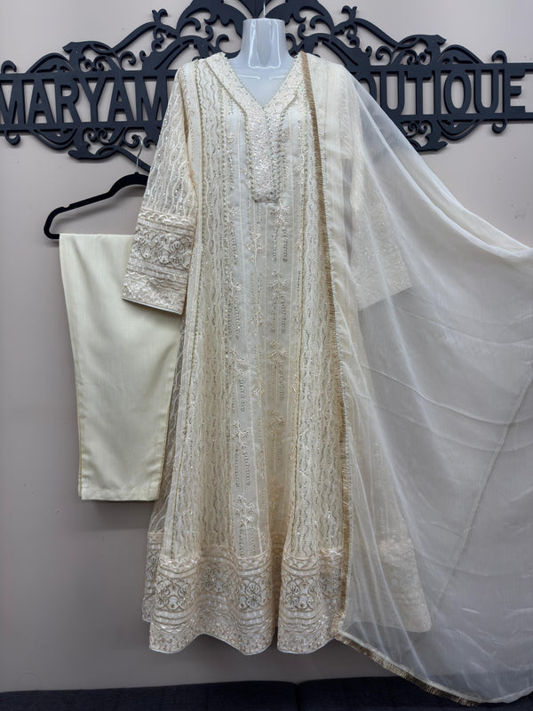 Luxury Full Embroidered Chiffon Maxi Dress 3-Piece Set