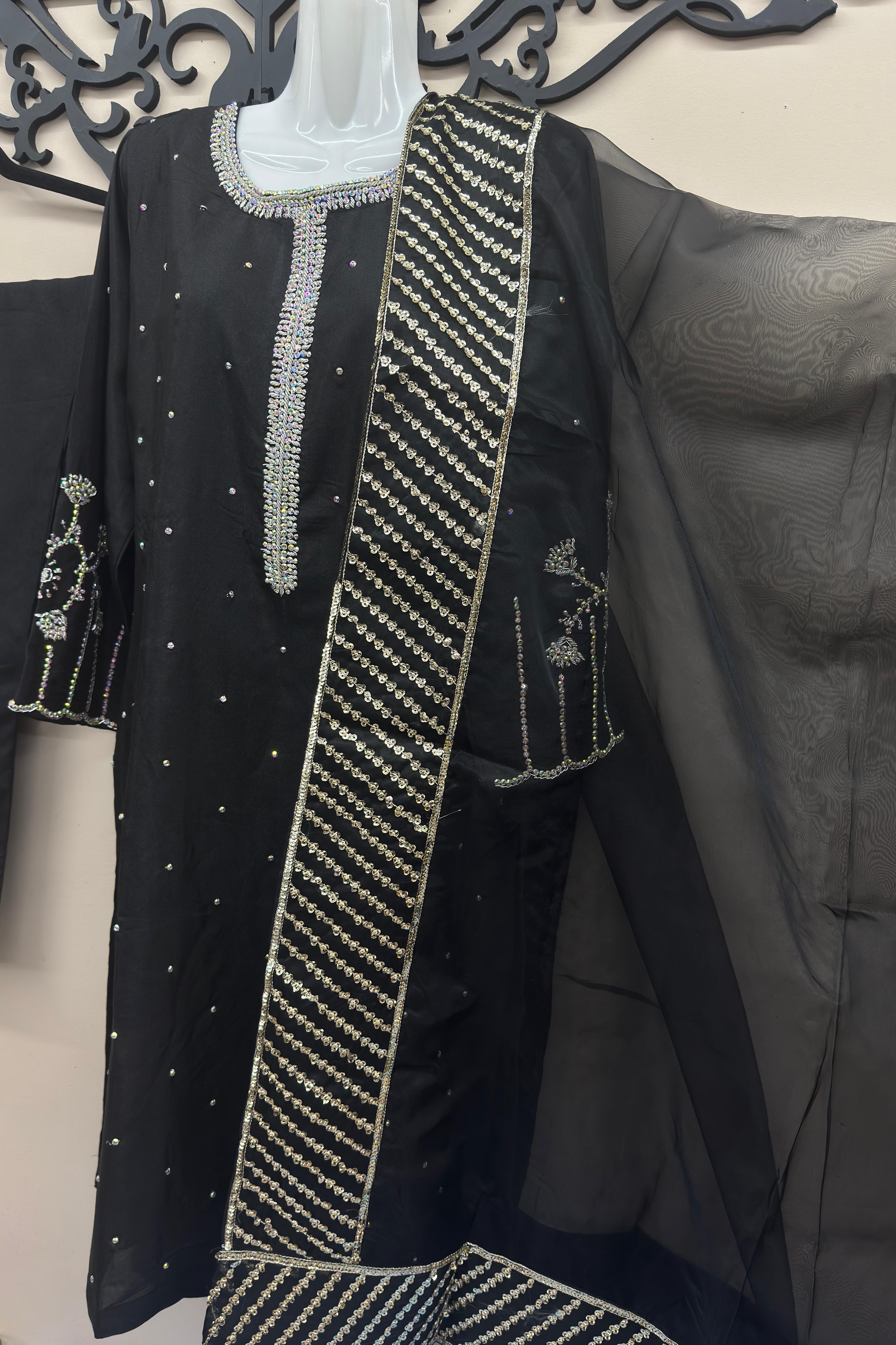 Erum Eman Women’s Black 3 Piece Embroidered Suit – Party Wear