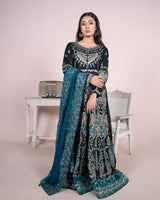 3-Piece Chiffon Fully Embroidered Maxi Suit with Dupatta & Trouser