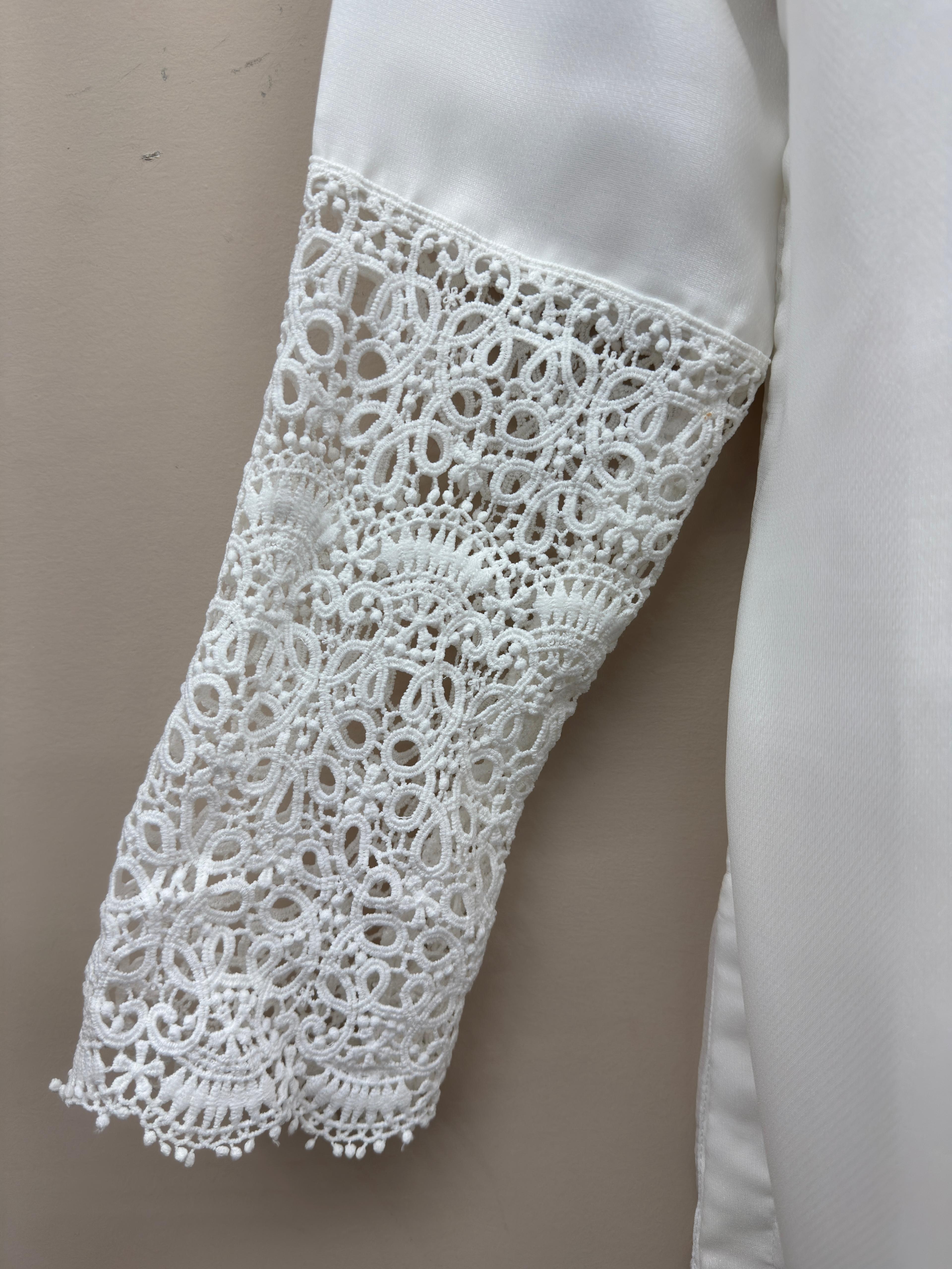 Women’s Chiffon Embroidered Dress – Fully Lined Stylish Shirt with Lace Sleeves