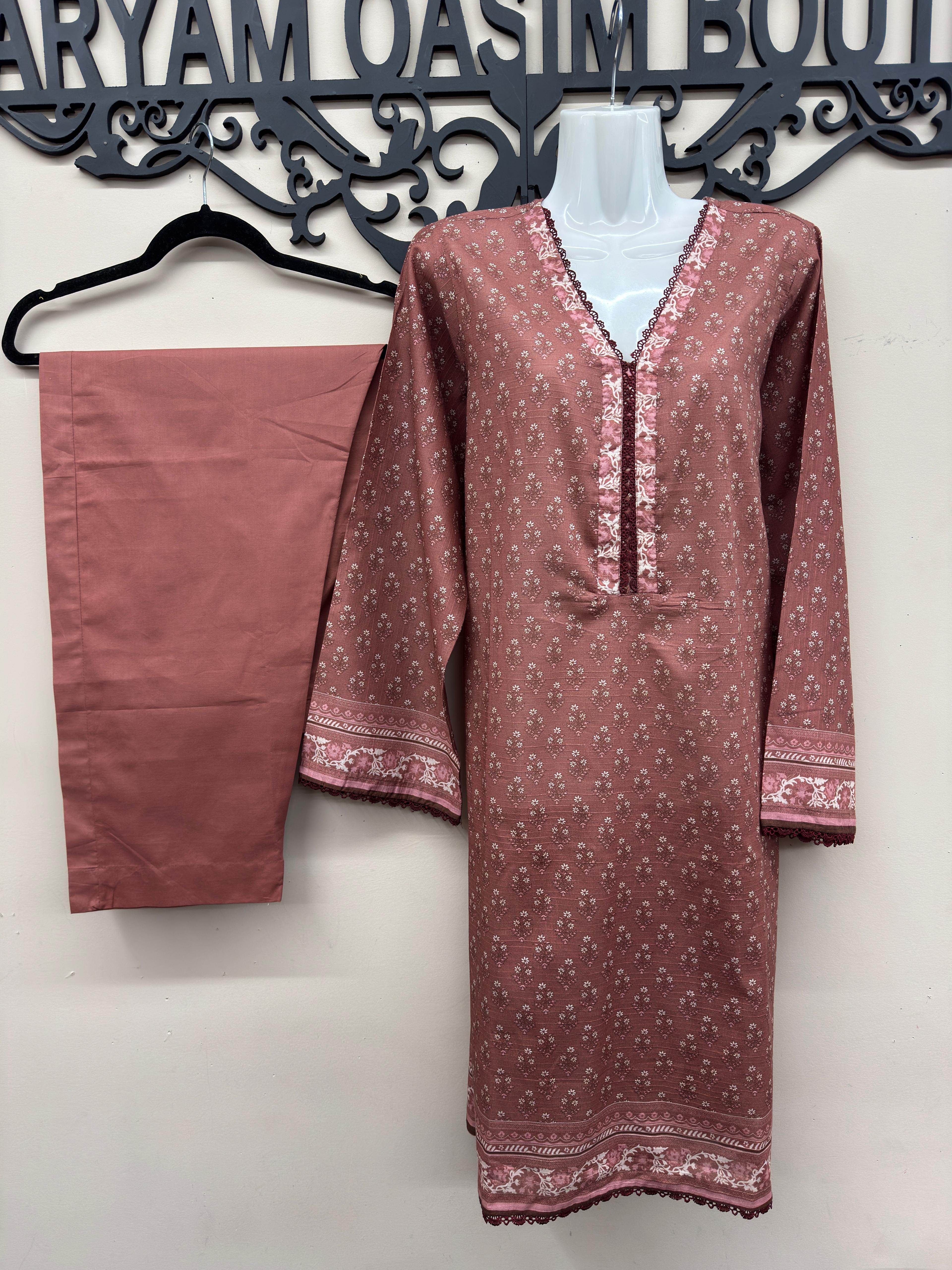 Women’s 2PC Lawn Printed Outfit  | Shirt & Trouser with Lace Details