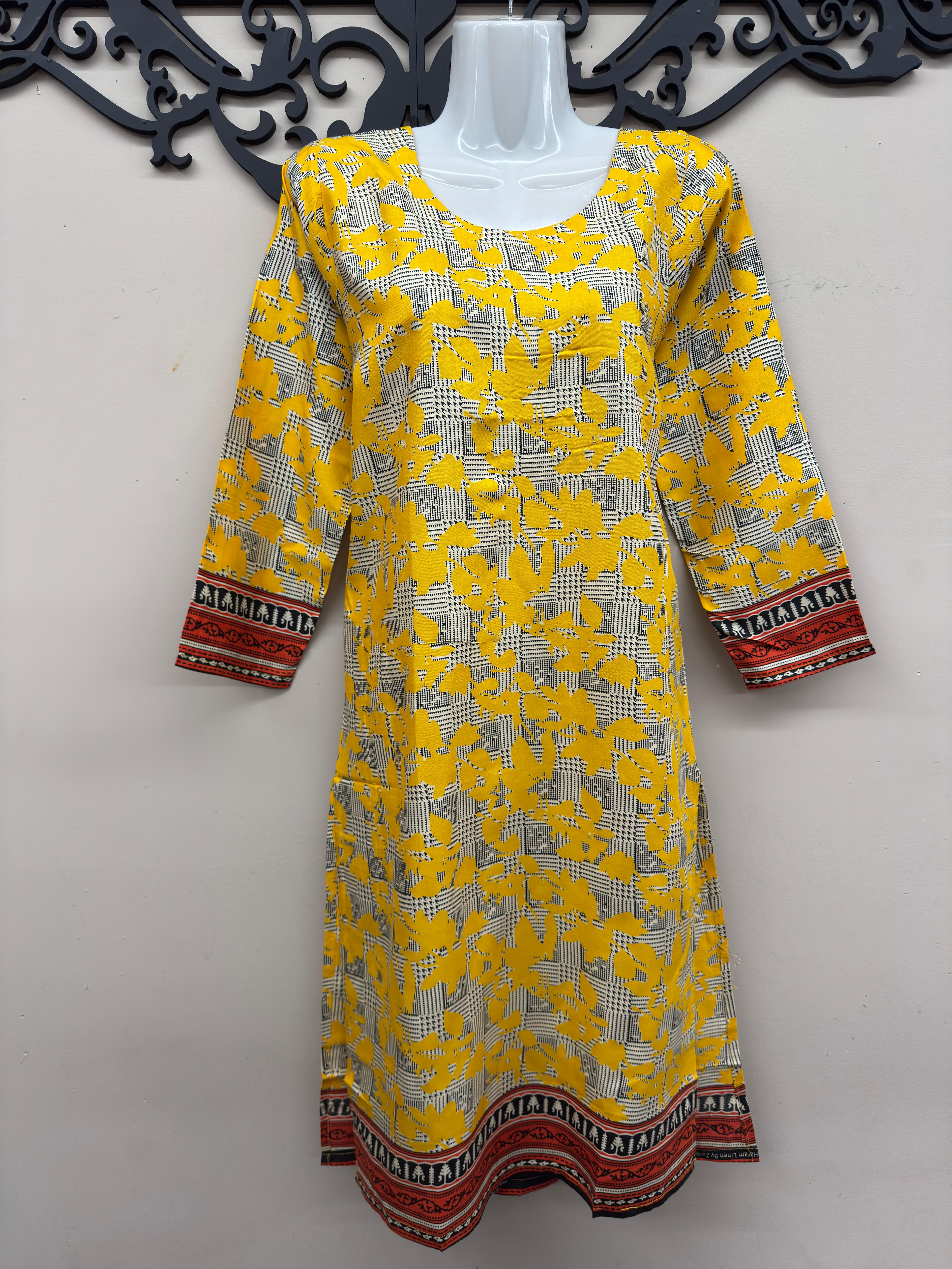 Women’s Yellow Lining Kurti Top – Stylish & Comfortable Casual Wear