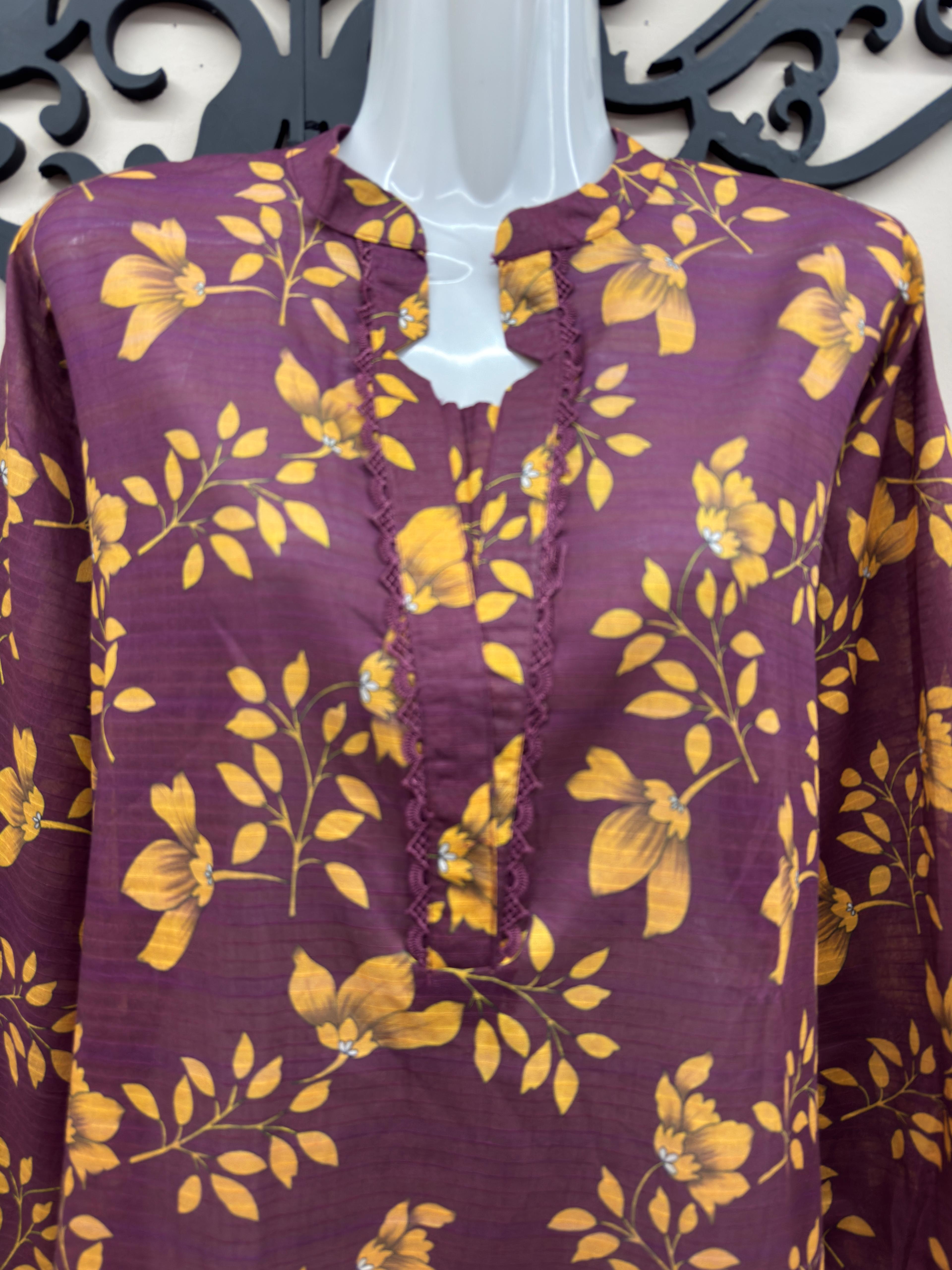 3-Pcs Lawn Printed Outfit with Lace