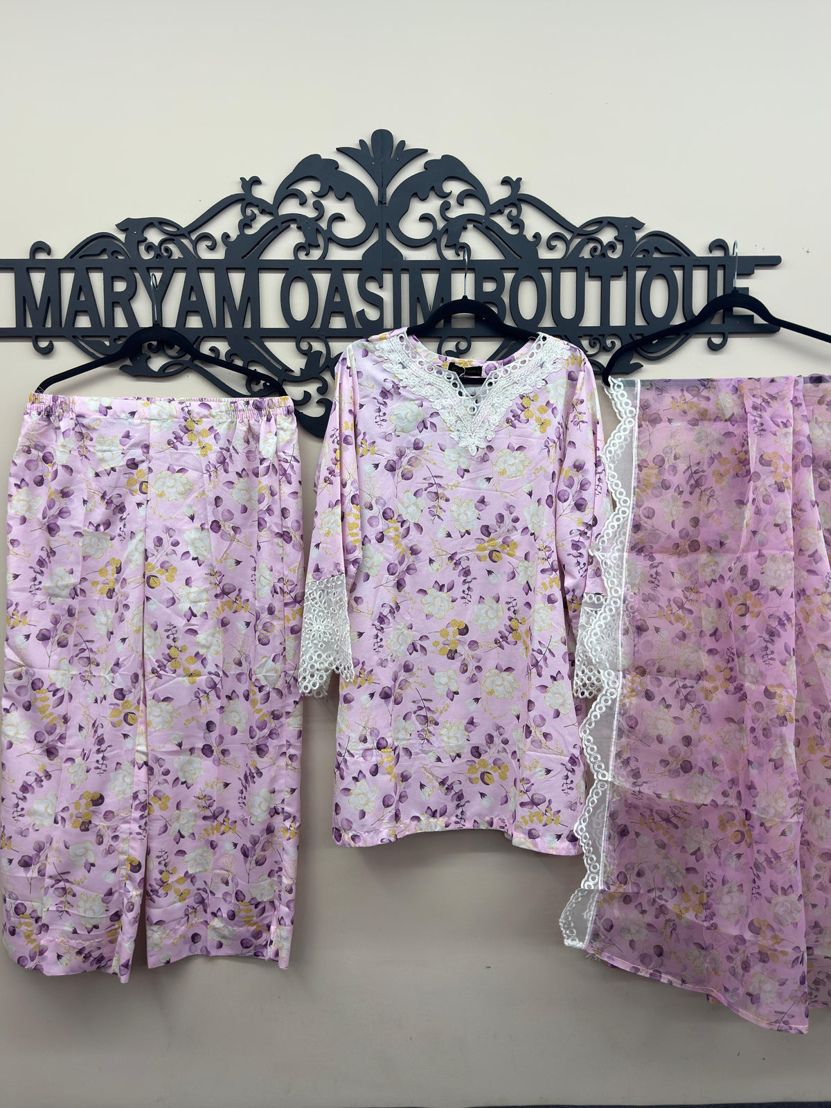 3PC Cotton Crepe Suit with Organza Dupatta