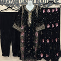Black Embroidered Velvet Kaftan 3 Piece Suit