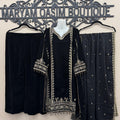 Black Velvet Embroidered Shirt Palazzo Suit 3PC