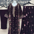 Purple Embroidered Velvet Kaftan 3 Piece Suit