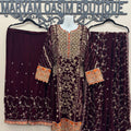 Maroon Velvet Embroidered Suit 3 Piece