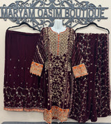 Maroon Velvet Embroidered Suit 3 Piece