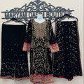 Black Velvet Embroidered Suit 3 Piece