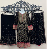 Black Velvet Embroidered Suit 3 Piece
