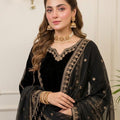 Black Velvet Embroidered Shirt Palazzo Suit 3PC