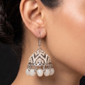 White Pearl & Silver Jhumka Earrings – Traditional Pakistani Jewelry