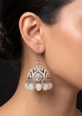 White Pearl & Silver Jhumka Earrings – Traditional Pakistani Jewelry