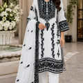 White Chiffon Aari Embroidered 3-Piece Pakistani Suit