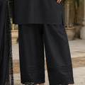Women's black embroidered cotton straight-fit trousers