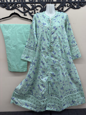 Pakistani Women's mint green embroidered lawn peplum suit by Sada Bahar in Canada
