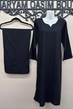 Women's plain black linen co-ord set with wide-leg palazzo pants