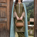 Pakistani Zahra Rubab Mehndi embroidered lawn suit with hand painted dupatta in canada