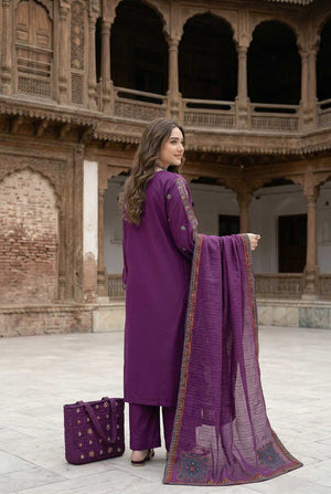 Pakistani Zahra Rubab ZR-2628 Purple embroidered lawn suit with hand painted doria dupatta Canada