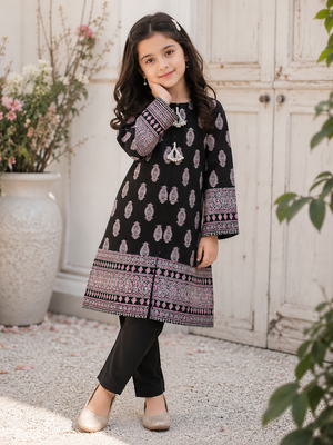 Girls black embroidered 2 piece cotton suit from Maryam Qasim Boutique in canada