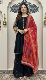 black embroidered dress