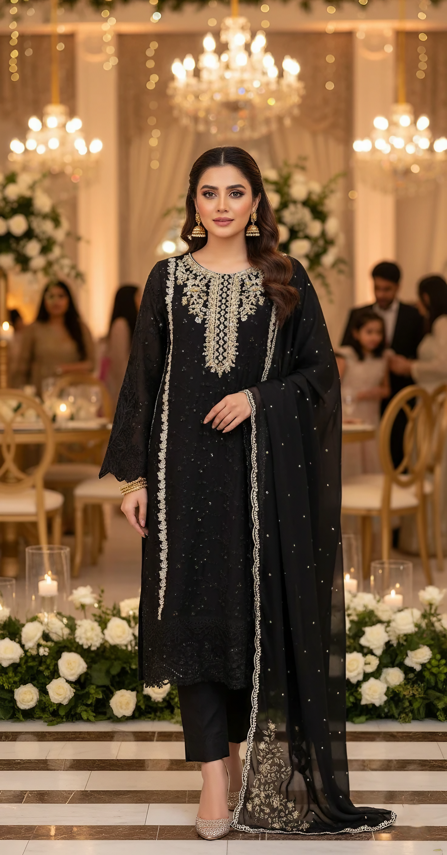 3 Pcs Chiffon Embroidered Suit with Fully Lined Shirt & Border Dupatta